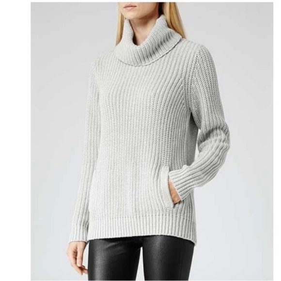 Reiss Sweaters - WOMENS REISS SILVER METALLIC TURTLENECK WOOL BLEND CHUNKY SWEATER S